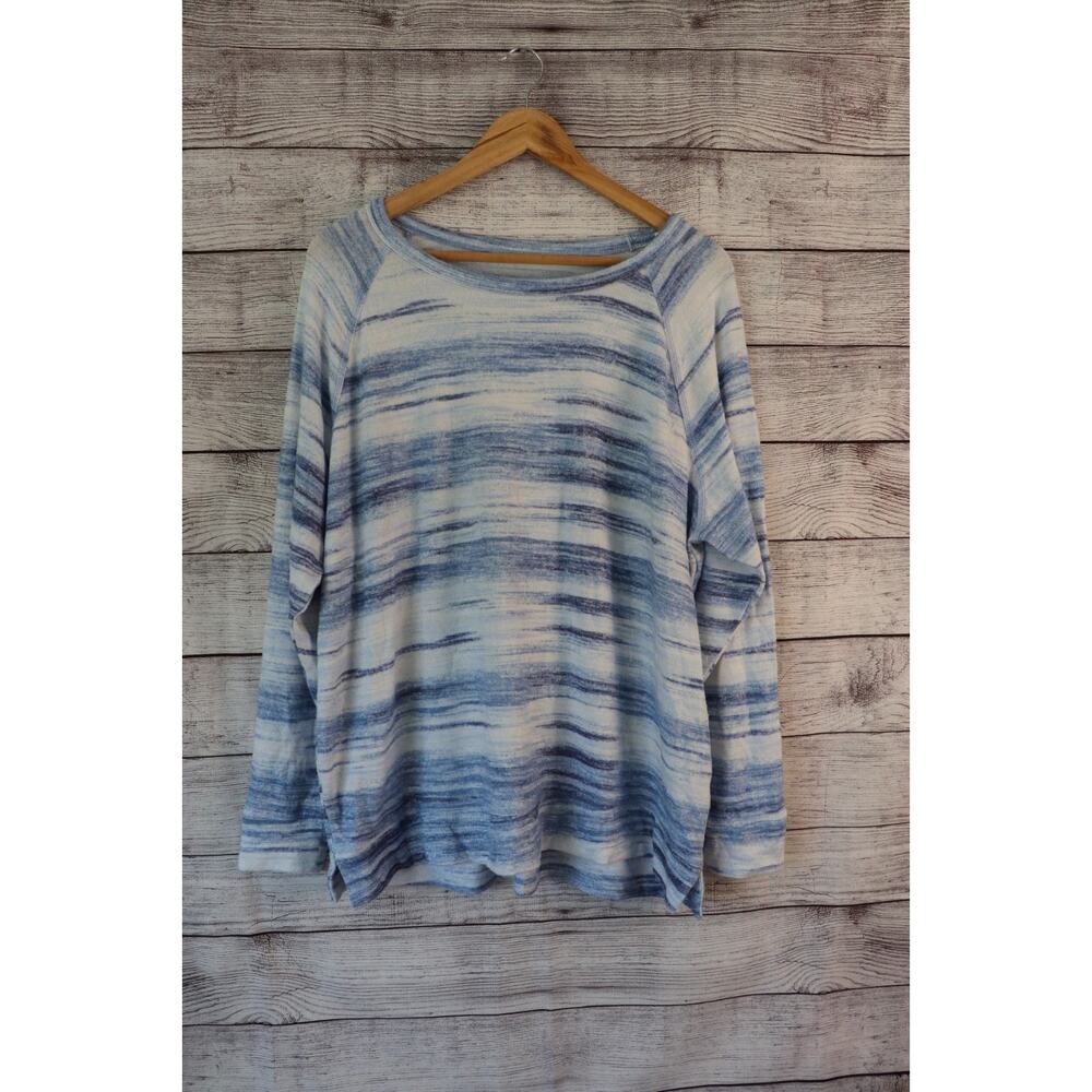 Sonoma 1X Blue Striped Pattern Pullover Sweater